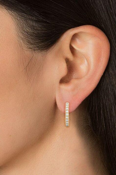 0.80 Carat Prong Setting J-Hoop Diamond Earrings In Yellow Gold