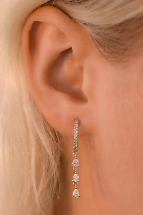 1 Carat Pear And Round Cut Prong Set Diamond Drop Earrings